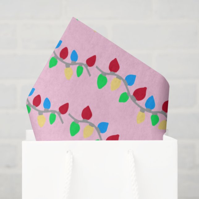 Papel De Seda Navidades festivos iluminan cadenas en rosa (Bolsa de regalo)