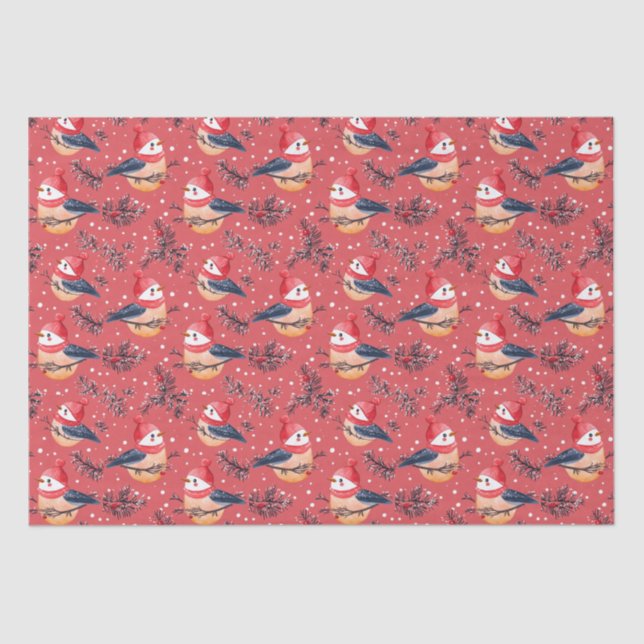 Papel De Seda Navidades festivos Patrón de aves y follaje (Anverso)