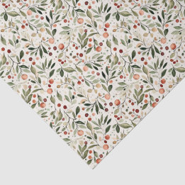Papel De Seda Navidades festivos Verdor Berries Rojas