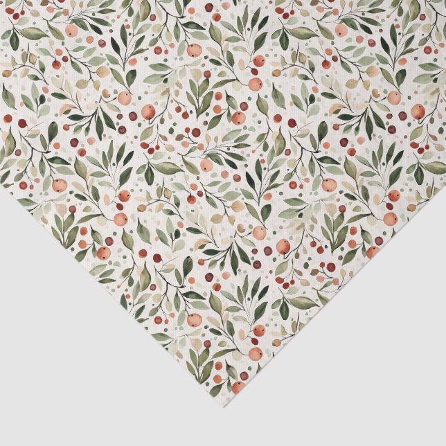 Papel De Seda Navidades festivos Verdor Berries Rojas (Detalle)