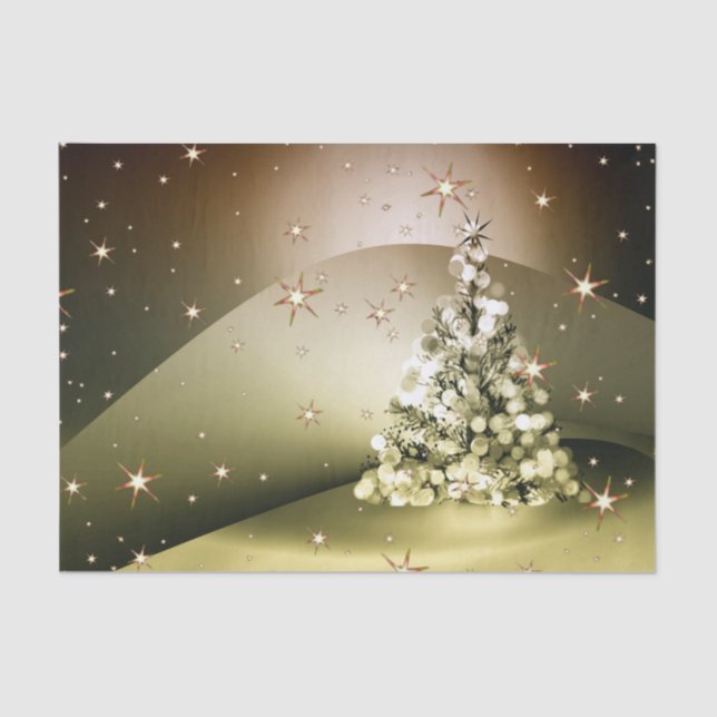 Papel De Seda Navidades Fiesta Golden Tree Shiny Sparkle Stars (Anverso)