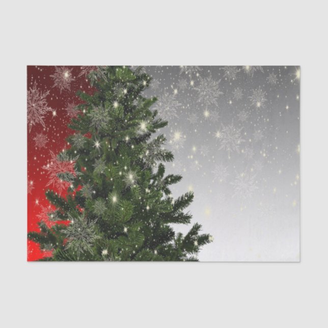Papel De Seda Navidades Fiesta Green Tree Red Silver Snowflakes (Anverso)