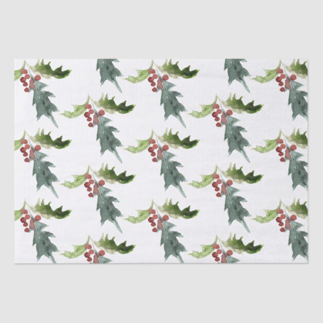 Papel De Seda Navidades Floral Holly Red Berries (Anverso)
