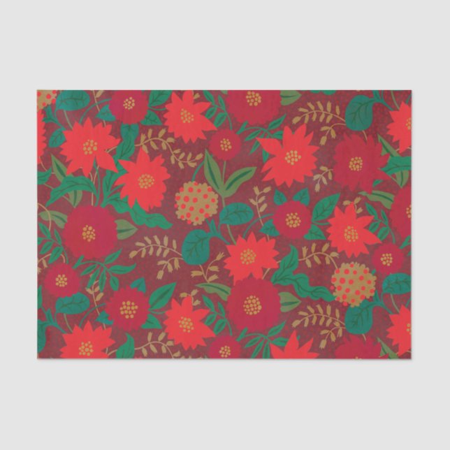Papel De Seda Navidades Floral Poinsettia Red Gold (Anverso)