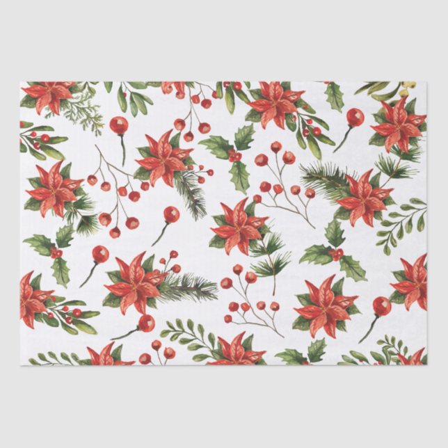 Papel De Seda Navidades Floral Poinsettia Red Green (Anverso)