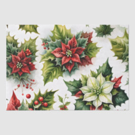 Papel De Seda Navidades Floral Verde y Rojo