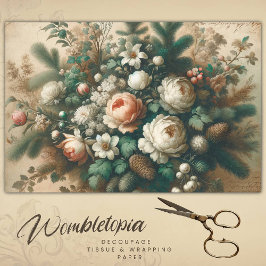 Papel De Seda Navidades florales de invierno antiguos Decoupage 