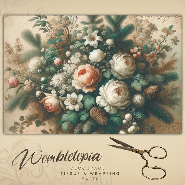 Papel De Seda Navidades florales de invierno antiguos Decoupage  (Subido por el creador)