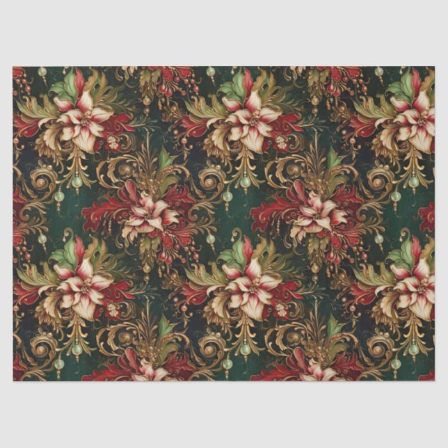 Papel De Seda Navidades florecen en el desenlace verde (Anverso)