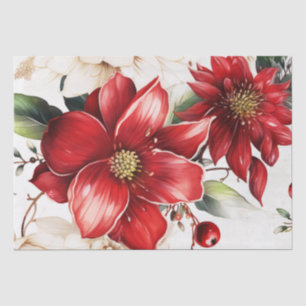 Papel De Seda Navidades Flores Poinsettia Patrón Verde Rojo