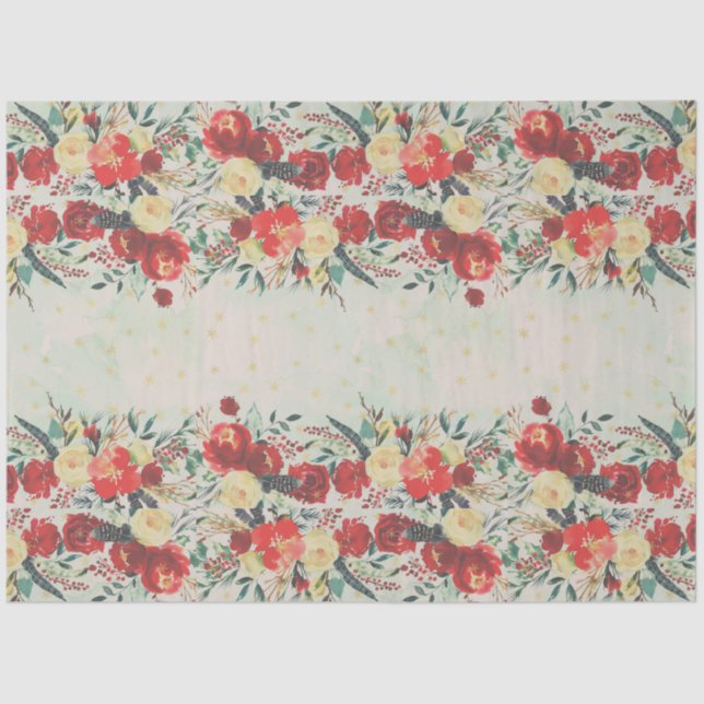 Papel De Seda Navidades Flores y estrellas en azul (Anverso)