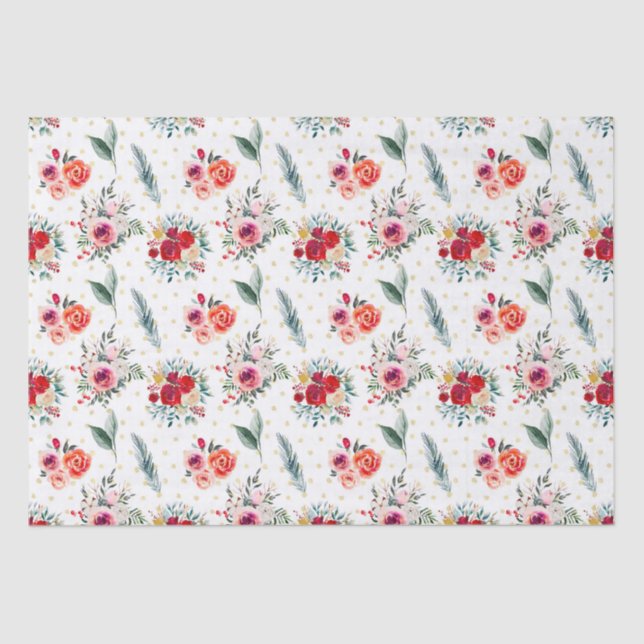 Papel De Seda Navidades flores y patrón de evergreens (Anverso)