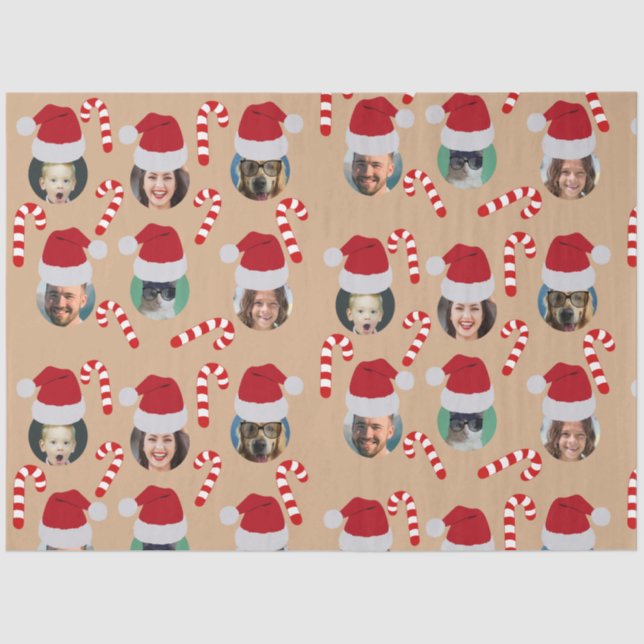 Papel De Seda Navidades Funny Family Photo Santa Hats Kraft (Anverso)
