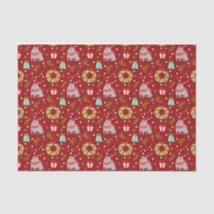 Papel De Seda Navidades Gatos y decoración festiva Rojo