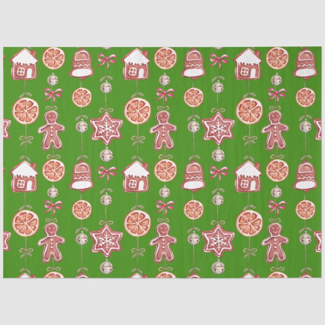 Papel De Seda Navidades Gingerbread Cookies Green (Anverso)