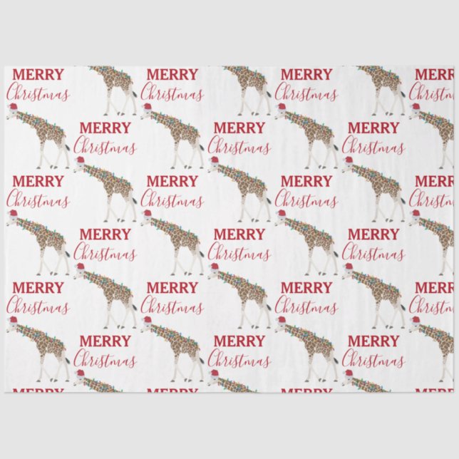 Papel De Seda Navidades Giraffe gracioso animal con Santa Hat (Anverso)