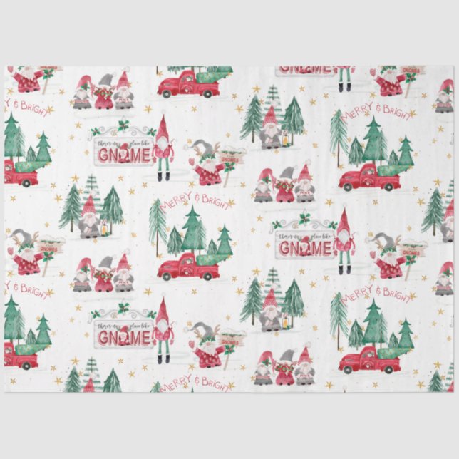 Papel De Seda Navidades Gnomes Merry Bright Red Truck Decoupage (Anverso)