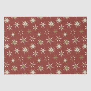 Papel De Seda Navidades Gold Geo Stars - con un patrón rojo.