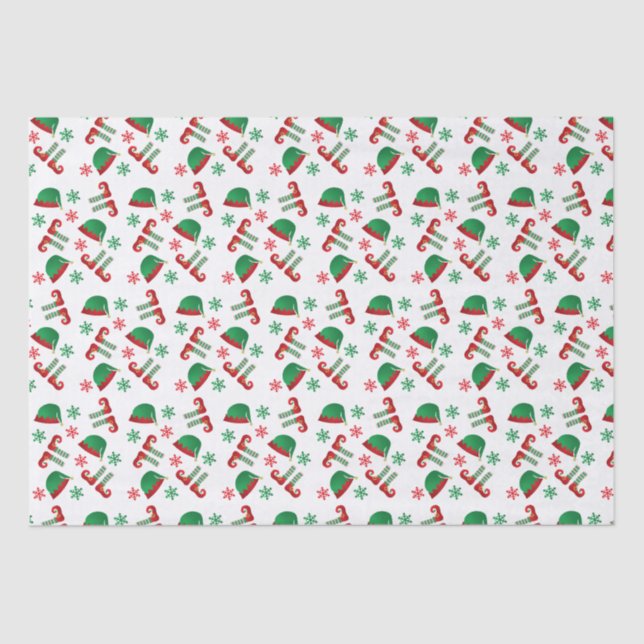 Papel De Seda Navidades Gorra Elf Patrón copos de nieve Verde Ro (Anverso)