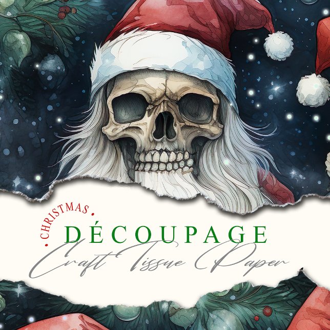 Papel De Seda Navidades góticos de vacaciones se disparan con so (Santa skulls in christmas hats, a gothic surprise. Perfect for decoupage and crafts this Christmas.)