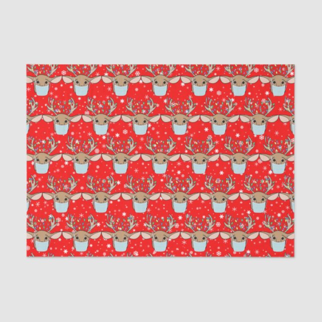 Papel De Seda Navidades graciosos, renos vestidos con una máscar (Anverso)