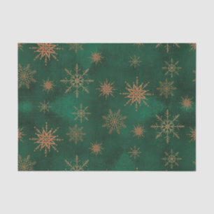 Papel De Seda Navidades Green Elegant Gold Purpurina Snowflakes