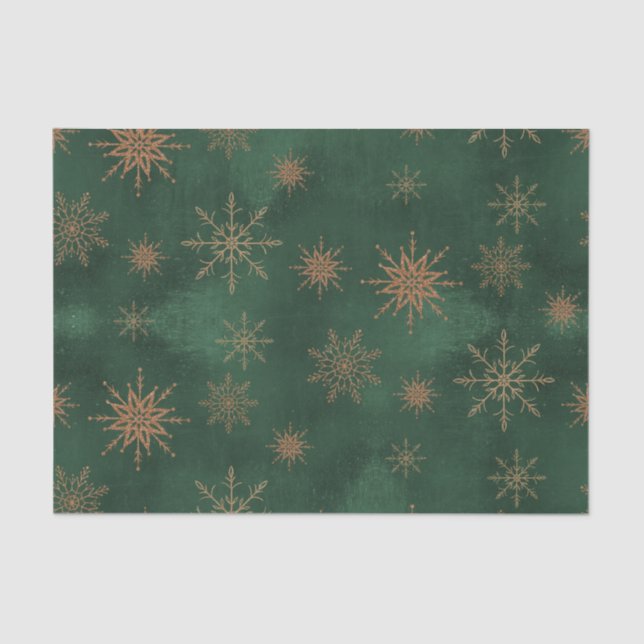 Papel De Seda Navidades Green Elegant Gold Purpurina Snowflakes (Anverso)