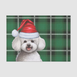 Papel De Seda Navidades Green Plaid and Bichon Frise Dog