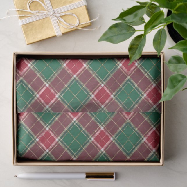Papel De Seda Navidades Green y Burgundy Plaid (Regalo )