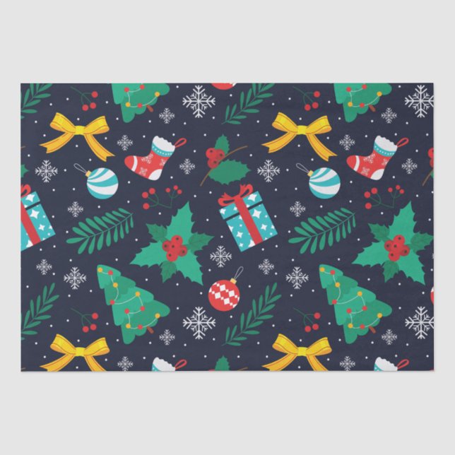Papel De Seda Navidades GreenTrees, Flakes, Stockings Pattern (Anverso)
