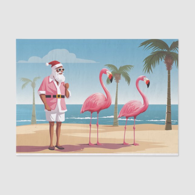 Papel De Seda Navidades Guay Yule Santa y Flamingos Beach (Anverso)
