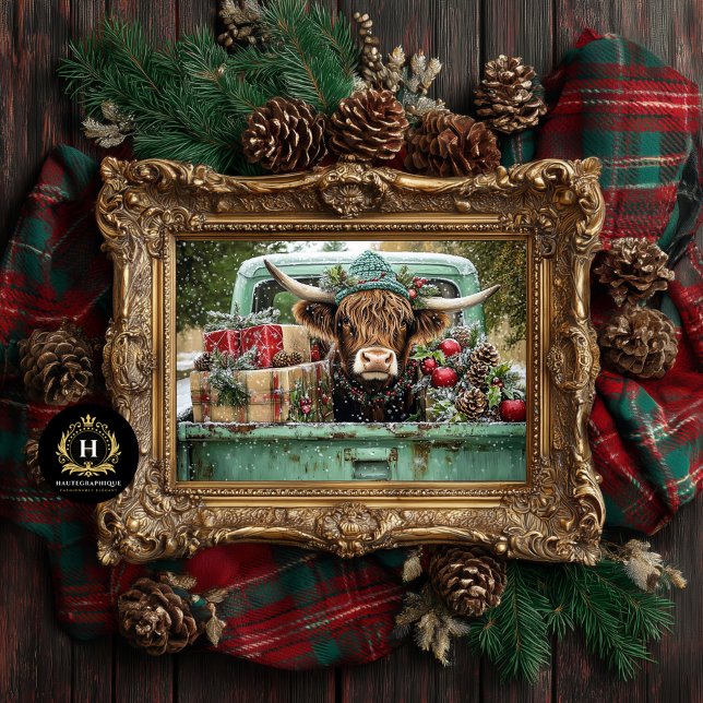 Papel De Seda Navidades Highland Cow Rustic Truck Decoupage (Subido por el creador)