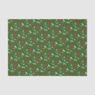 Papel De Seda Navidades hojas huecas y bayas rojas rojo verde