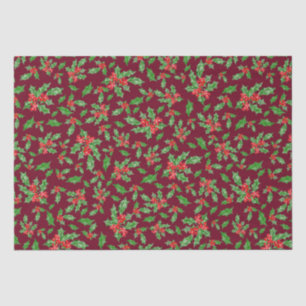 Papel De Seda Navidades hojas huecas y bayas rojas y verdes