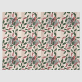 Papel De Seda Navidades Holly Berries y Aves Desnudan