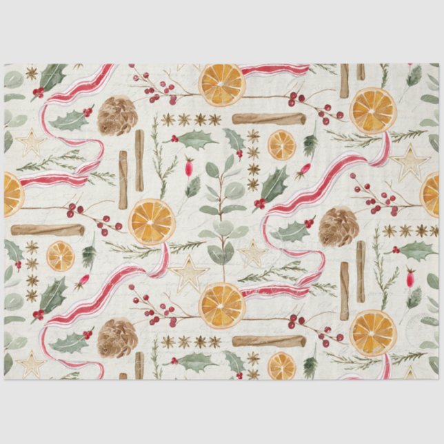 Papel De Seda Navidades Holly Berry Cinnamon Naranja Decoupage (Anverso)
