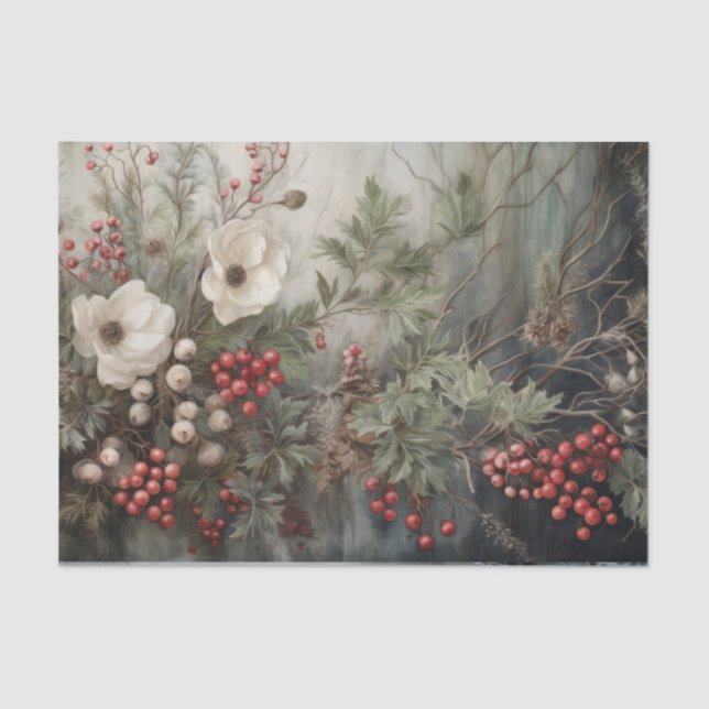 Papel De Seda Navidades Holly Berry en desenlace de invierno (Anverso)