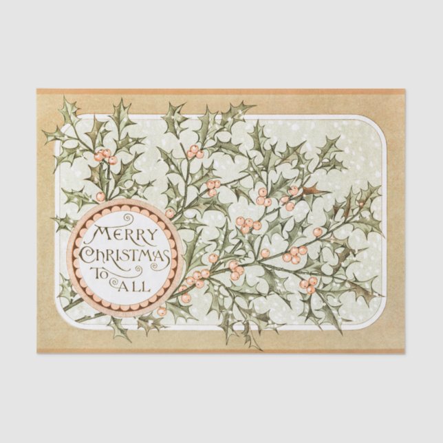 Papel De Seda Navidades Holly Bonito saludo antiguo (Anverso)
