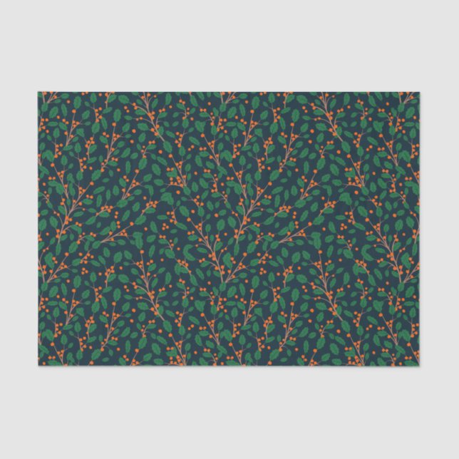 Papel De Seda Navidades Holly Botanical Greenery Navy (Anverso)