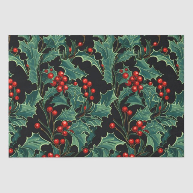 Papel De Seda Navidades Holly Branches y Berries (Anverso)