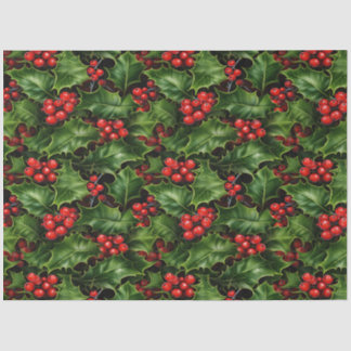 Papel De Seda Navidades Holly Leasing Y Red Berries Pattern