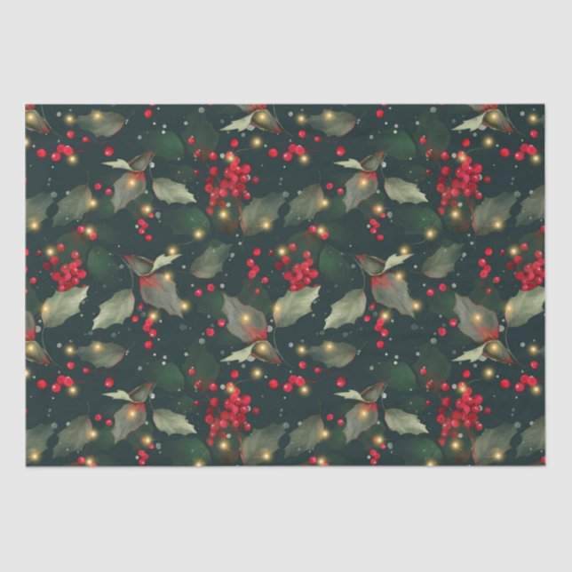Papel De Seda Navidades Holly Light Garland Tissue Paper (Anverso)