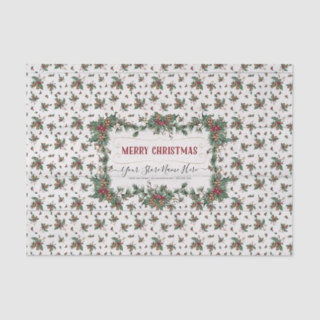 Papel De Seda Navidades Holly Pine Mistletoe Classic Business (Anverso)