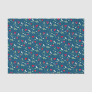 Papel De Seda Navidades holly y bayas rojas gris verde