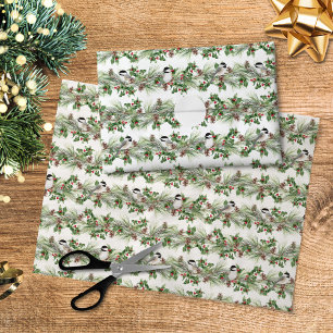 Papel De Seda Navidades Holly y Pine Chickadees Decoupage