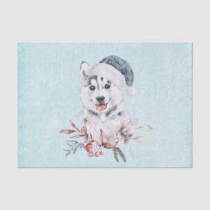 Papel De Seda Navidades Husky Dog en Santa Hat