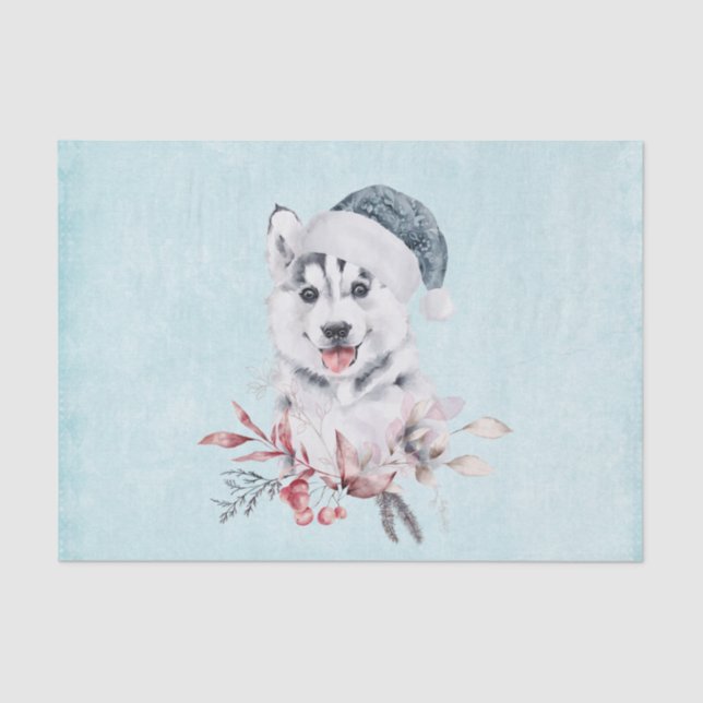 Papel De Seda Navidades Husky Dog en Santa Hat (Anverso)