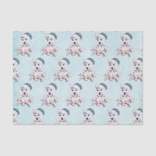 Papel De Seda Navidades Husky Dog en un Santa Hat patentado (Anverso)