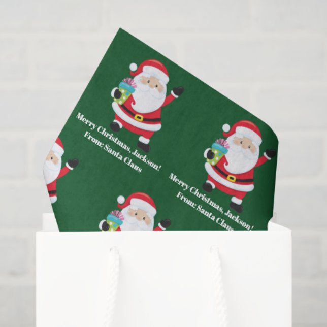 Papel De Seda Navidades infantiles personalizados de Green Santa (Bolsa de regalo)