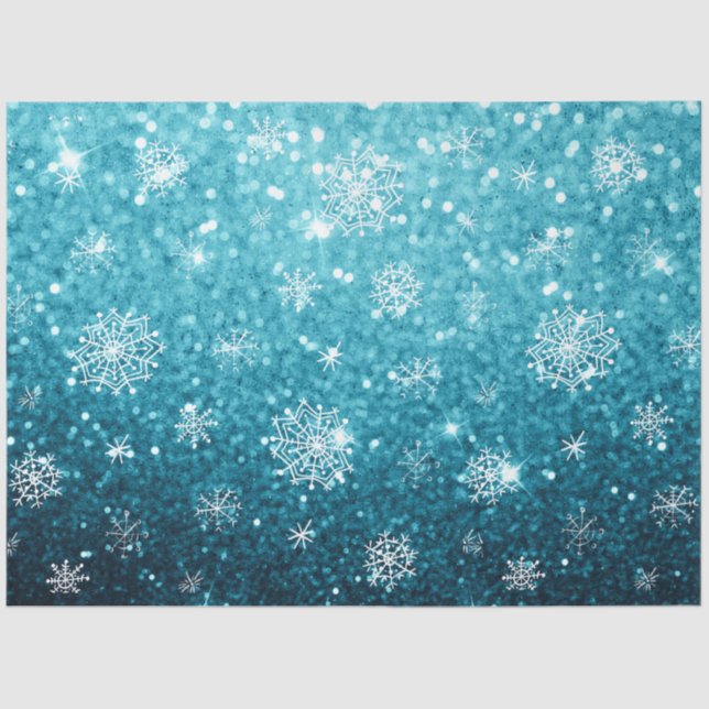 Papel De Seda Navidades Invierno Nieve con Purpurina azul (Anverso)